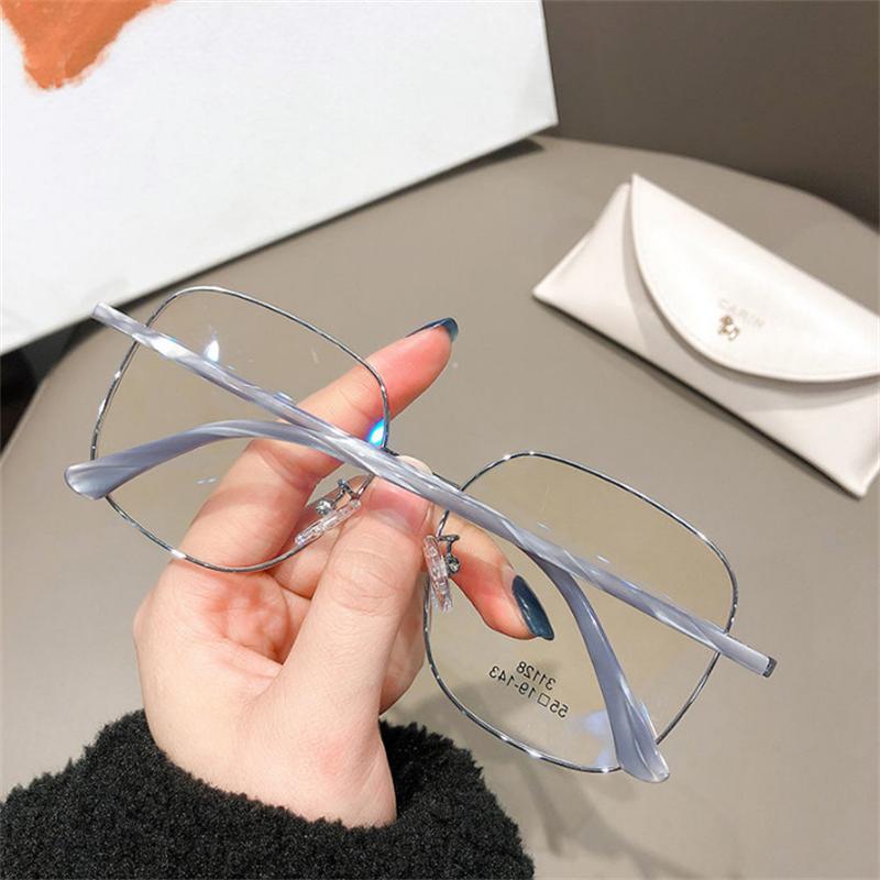 Damen Fake Brille Blaulichtfilter Große Rahmenbrille Transparente Gläser Metallrahmen Übergroße Brille UV400 Schutz Brille