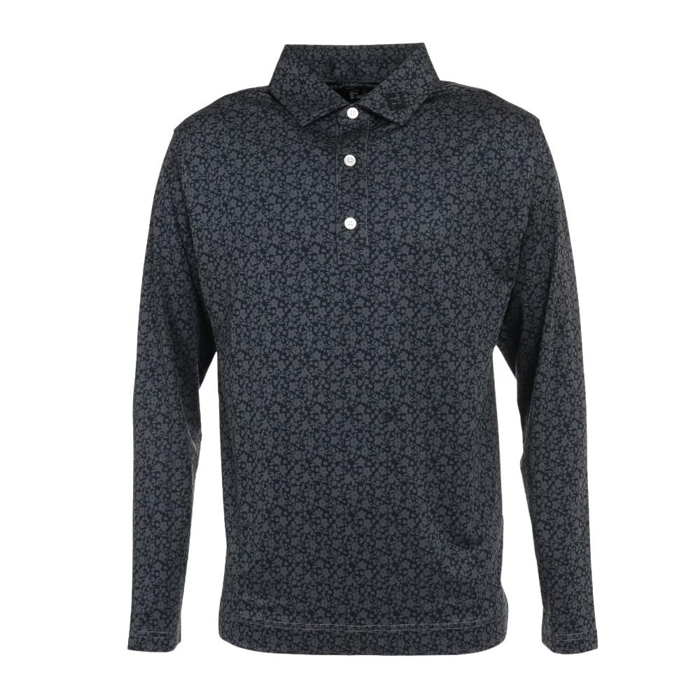 FootJoy Modern Classic Sketch Flower Print Long Sleeve Golf Shirt, Men's, Black, Size M (FJ-F23-S03)