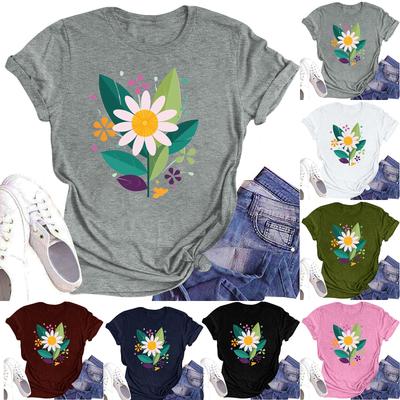 Women's Casual Round Neck Floral Print Short Sleeve T-Shirt Top