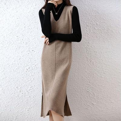 Gilet lavorato a maglia di lana autunno e inverno Abito sospeso Abito lungo senza maniche allentato da donna Abito di fascia alta con gilet di lana Pullover