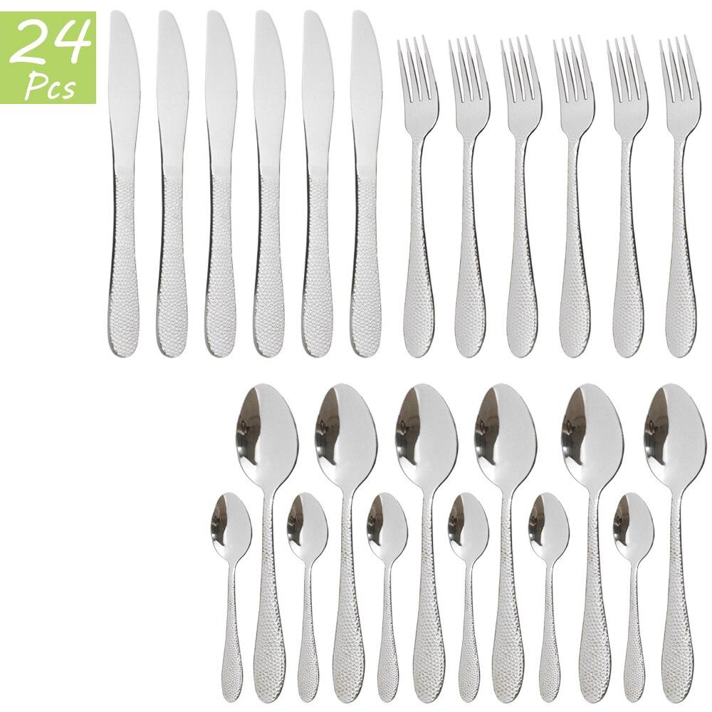 

24 шт., набор столовых приборов из нержавеющей стали, набор столового серебра, ножи, вилки, кофейные ложки, набор столовой посуды, набор кухонных столовых приборов серебряный