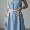 Women's Cotton Linen Woven Bead Belt Soft Breathable Adjustable Waistband for Daily Comfort Fashion and Travel