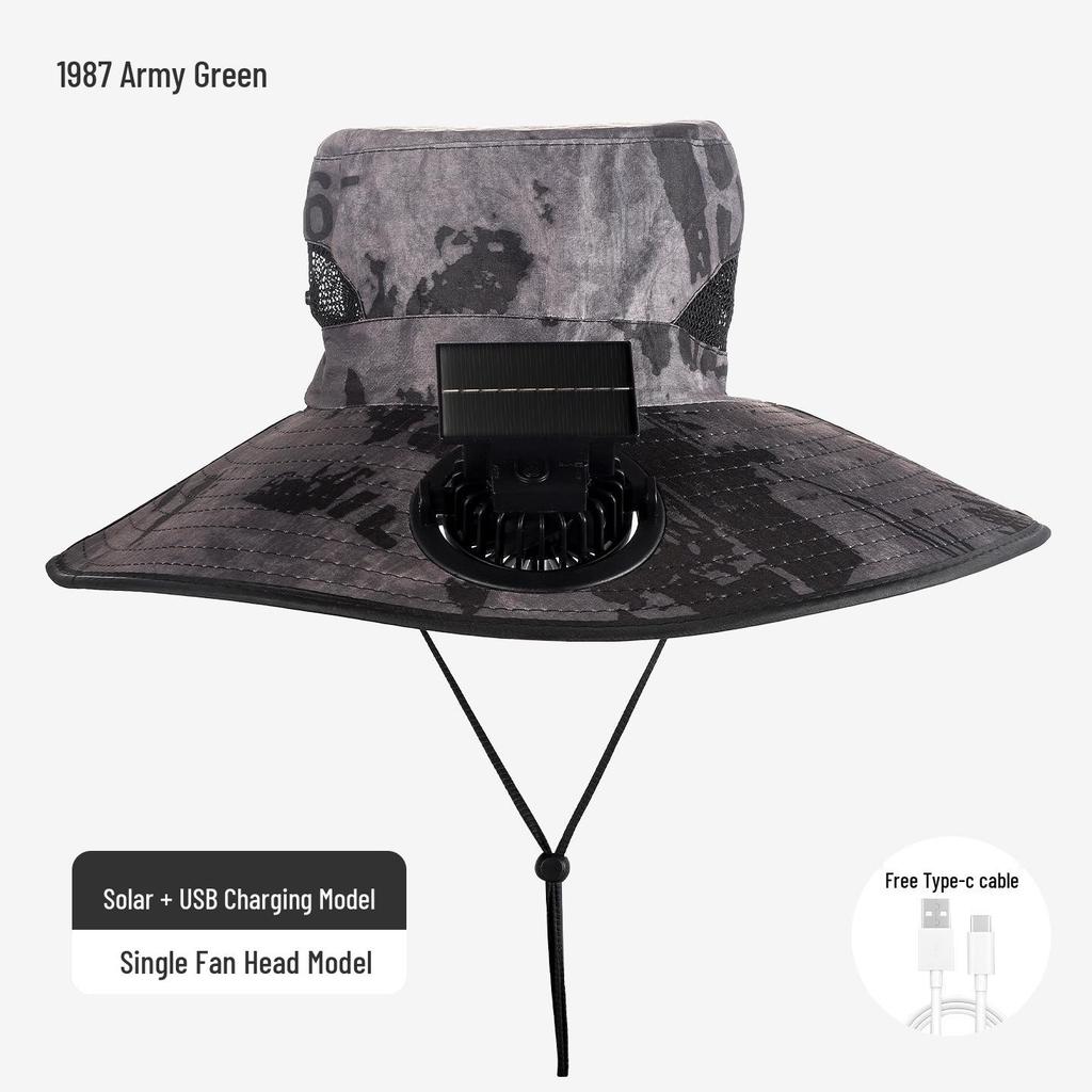 Solar-Powered Wide Brim Fisherman Hat with Fan for Sun Protection, Rechargeable and Portable for Outdoor Travel