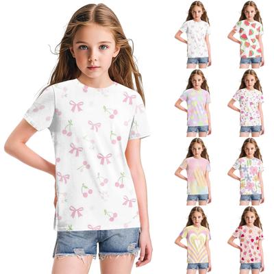 Cute Floral Print Loose Casual Fashion Round Neck Short-Sleeved Top For Children