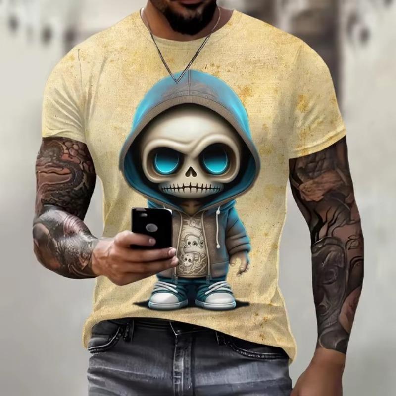 Men's Cute Skull Pattern T-shirt 3D Printed Short Sleeved T-shirt Summer Fashion Street Leisure Sports Plus Size Men's Clothing