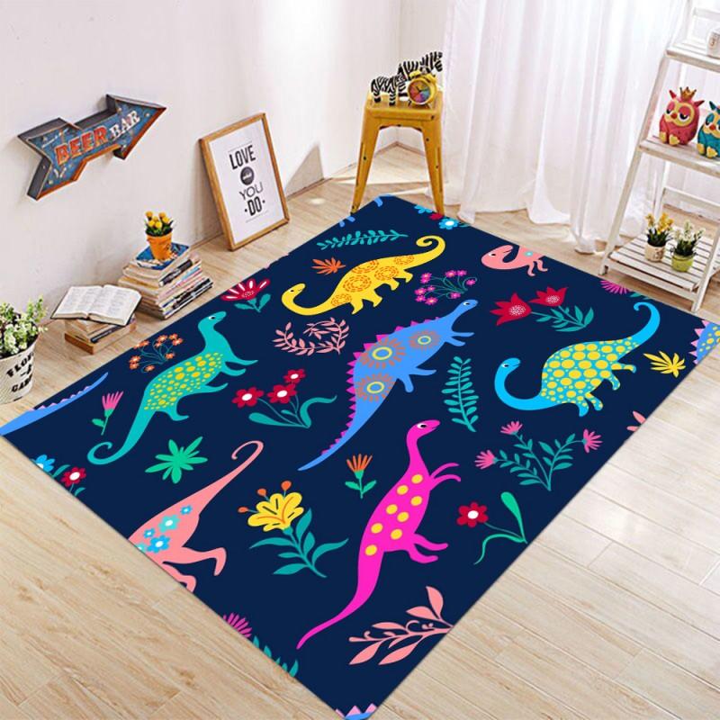 Cartoon Dinosaur Print Area Rugs Anti Slip Machine Washable Kid Carpet Bedroom Living Room Bathroom Dormitories Floor Mat