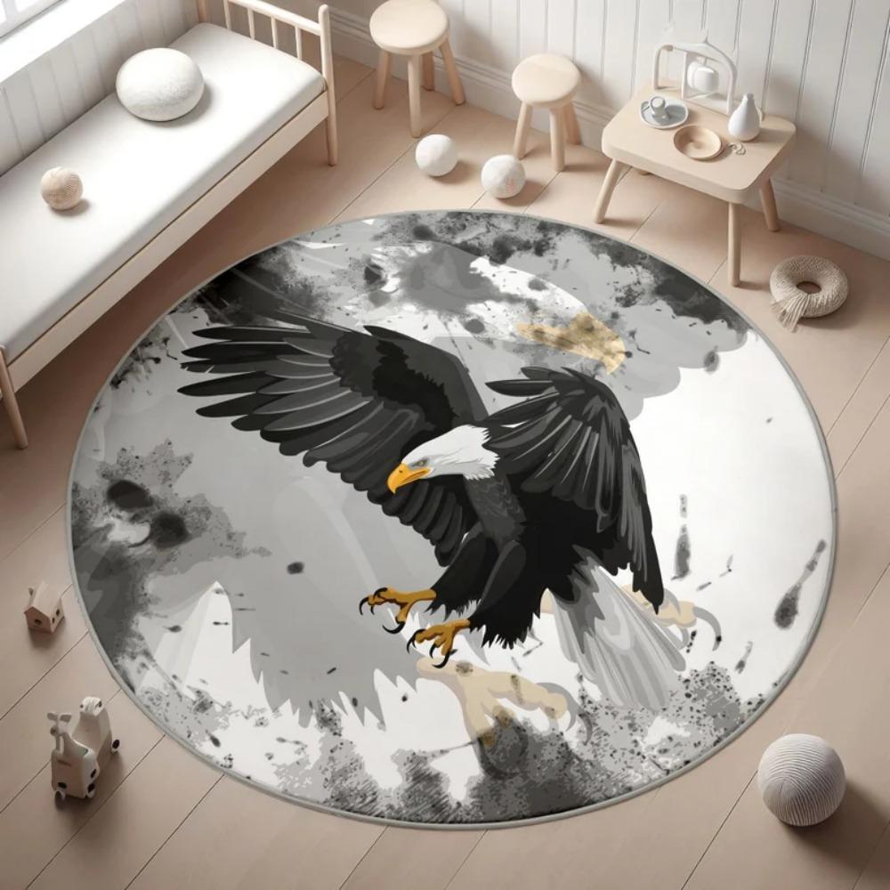 American Eagle Lion Round Kids Rug Soft Lion Baby Dad Nursery Carpet Non Slip Playmat Bedroom Living Room Floor Mat Toddler Gift