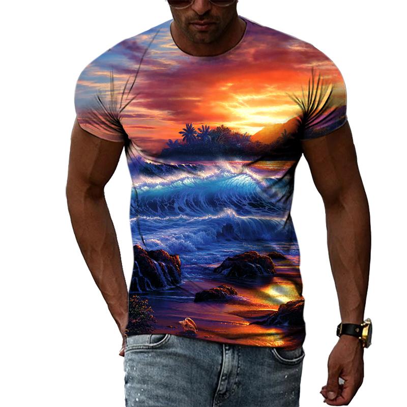 

Новые трендовые мужские футболки с 3D-принтом «Природный пейзаж», летняя модная повседневная футболка в стиле хип-хоп с принтом, индивидуальная красивая футболка 3XL
