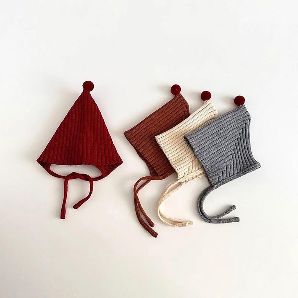 Winter Baby Knit Hat Cute Solid Color Infant Lacing Beanie Cap Kids Warm Woolen Ear Protection Pullover Hats