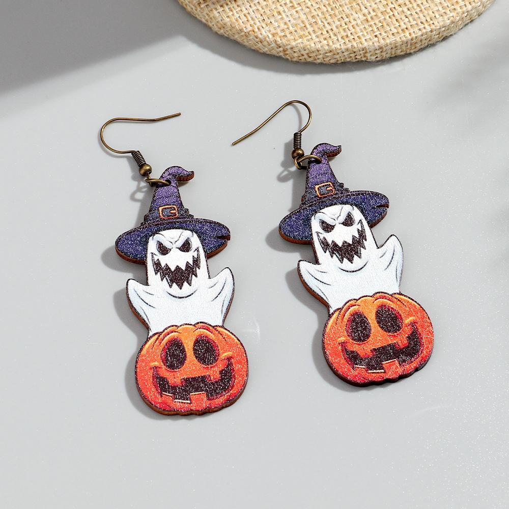 

New Halloween Wooden Earrrings for Women Funny Creative Witch Ghost Pumpkin Flower Drop Earring Party Jewelry Hallowmas Gifts