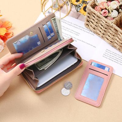 Coin Purse Smooth Zipper Press Button High Capacity Horizontal Multifunction Pocket Storage Delicate Sewing Long Fold Female Clutch Bag for Work