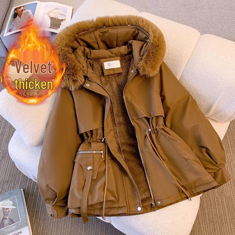 

Женское зимнее хлопковое пальто средней длины с воротником из натурального меха и толстой вельветовой подкладкой 2XL 135-150 lbs