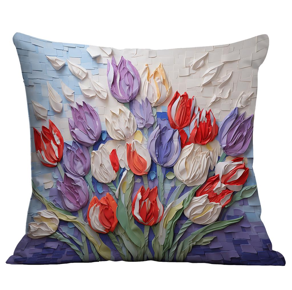 New Flower Pillowcase Imitating Three-dimensional Oil Painting Style Creative Floral Home Living Room Sofa Cushion Pillowcase