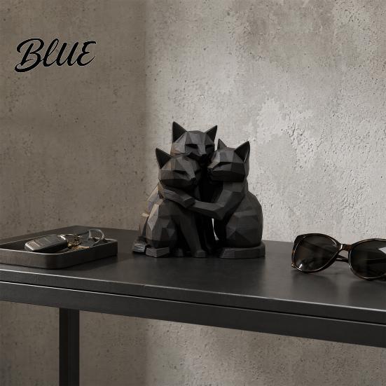 Hugging Cat Statue 3D Printed Black Figurine, Three Geometric Statue, Modern Animal Shape Sculpture for Home Office Bookshelf