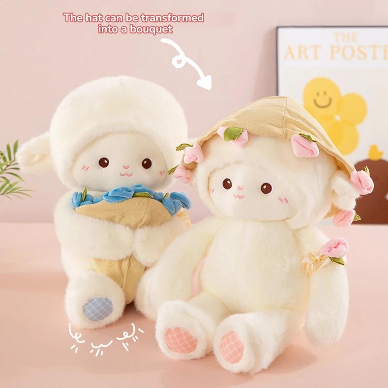 30/45Cm Cute Rose Little Lamb Plush Toy Adorable Doll Stuffed Soft Sheep Flower Valentine'S Day Gifts For Girlfriends Home Decor