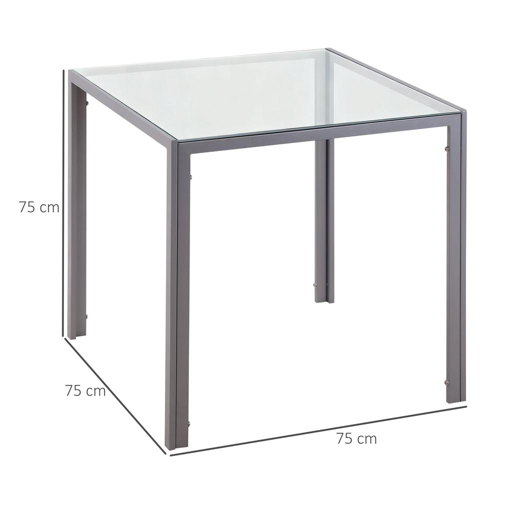 Moderner quadratischer Esstisch für 2-4 Personen, mit Glasplatte & Metallbeinen für Esszimmer, Wohnzimmer, Grau