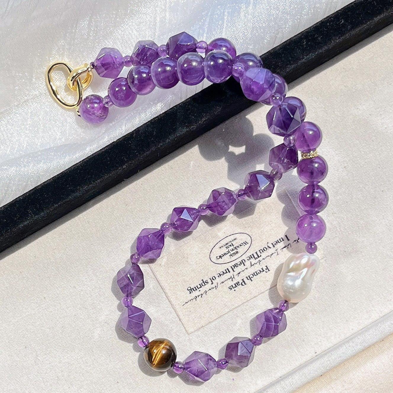 

High Quality Large Granular 12Mm Amethyst Baroque Pearl Necklace Collarbone Chain