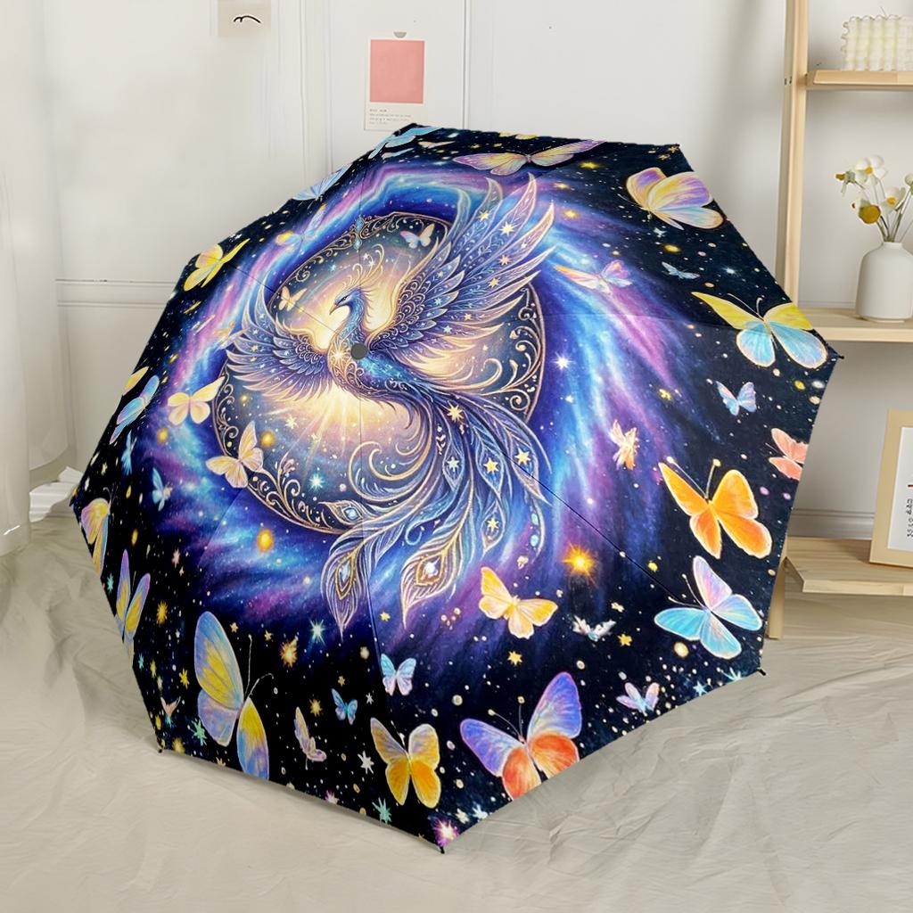 Phoenix Rising Artwork Compact Travel Automatic Umbrella Retractable Design with 8 Rib Durability Durable Plastic Iron All Season Use