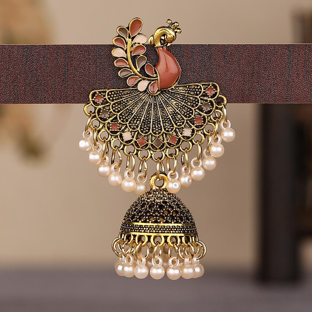 Peacock Vintage Tassel Travel Photo Exaggerated Earrings Bohemian Bell Pendant Earrings