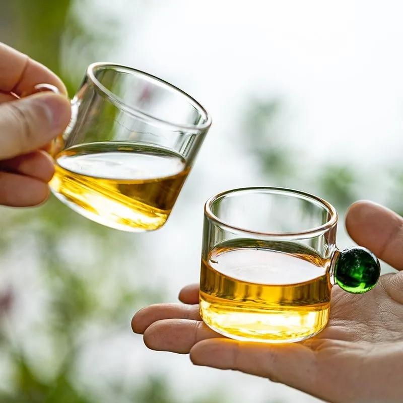 2/1PC 100ml Glass Cup Espresso Cups Home Glass Ball Handle Mini Coffee Latte Cup Tea Water Mug Steak Juice Bucket Table Decor