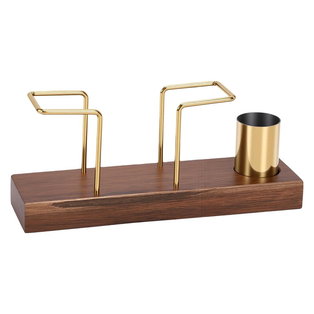 Napkin Holder with Stainless Steel Toothpick Holder Wood Decorative Base and Metal Wire Design Tissue Dispenser For