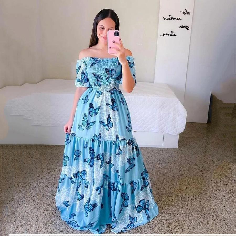 New Spring/Summer Women's Dresses One-Shoulder Floral Fashion Off-Shoulder Long Print Dress