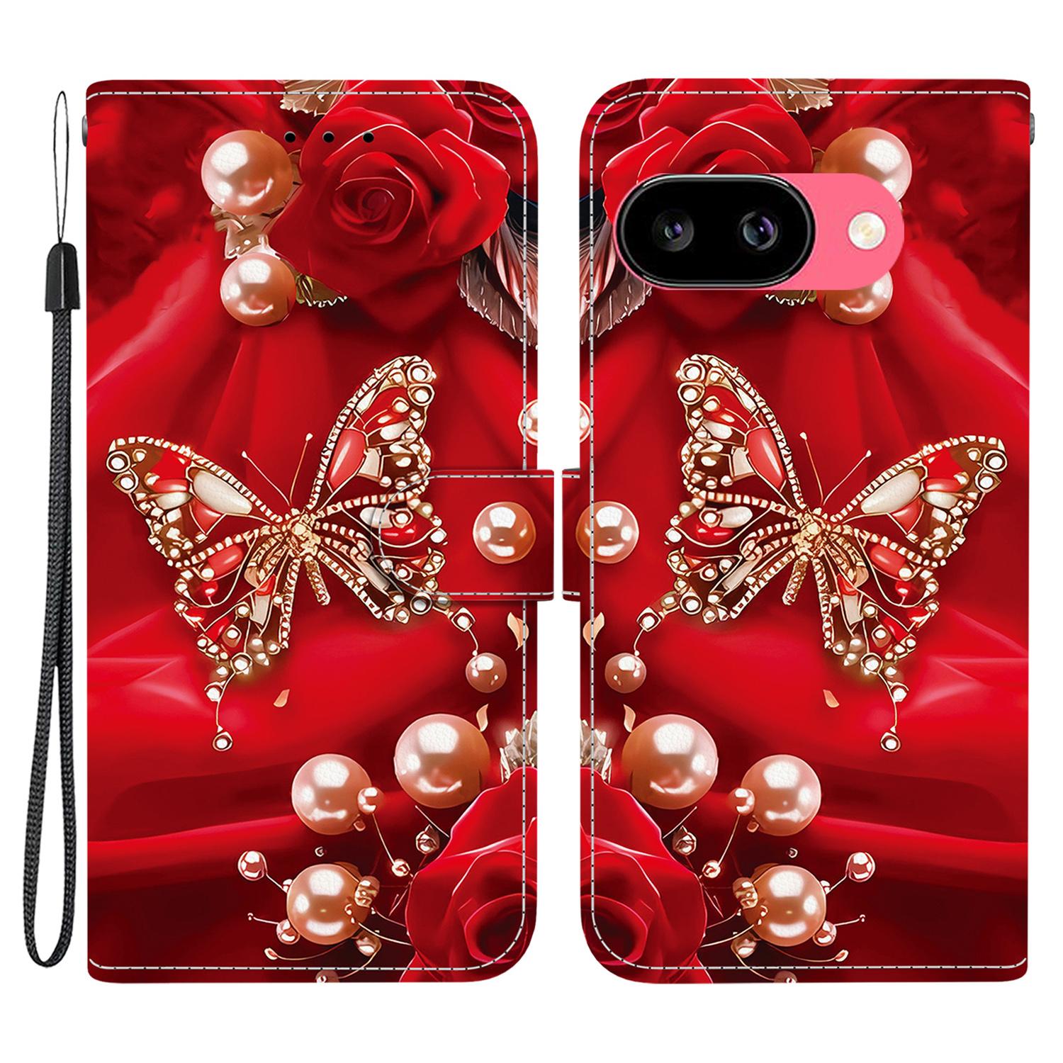 

For Google Pixel 9a Leather Case Stand Wallet Pattern Printing Phone Cover with Wrist Strap I
