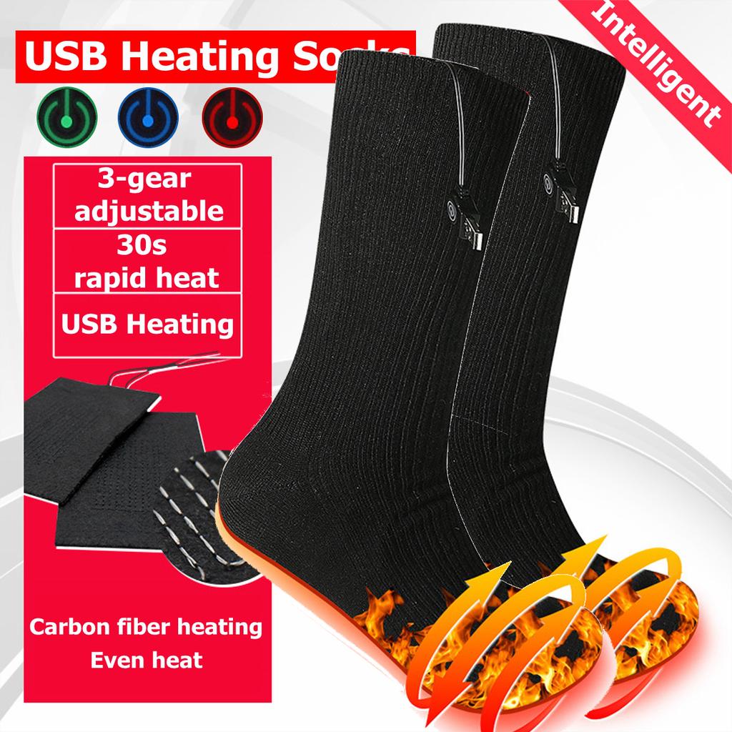 3Gears USB Heated Socks Rechargeable Adjustable Electric Warmer Pads