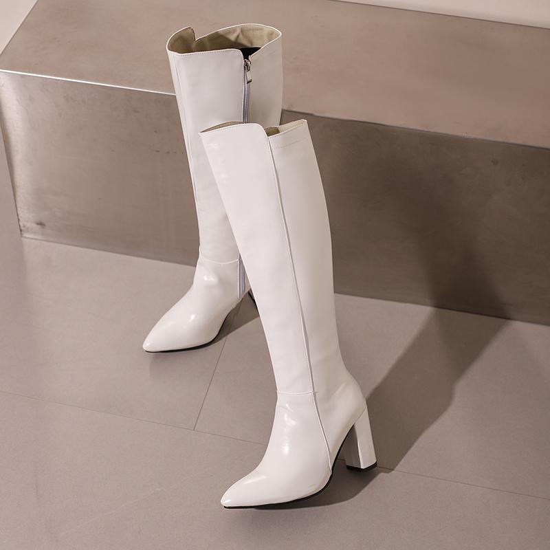 Damenstiefel mit hohen Absätzen, sexy europäischer und amerikanischer Stil, Herbst und Winter neu, spitz, mit dickem Absatz, Übergröße, mittelhohe Stiefel