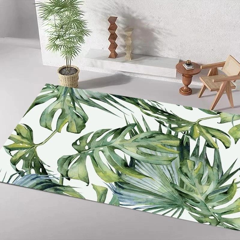 Green Leaf Pattern Tropical Carpet Entrance Bathroom Floor Mats Nordic Kitchen Rugs Anti-slip Mat for Bathroom Door Mats Decor