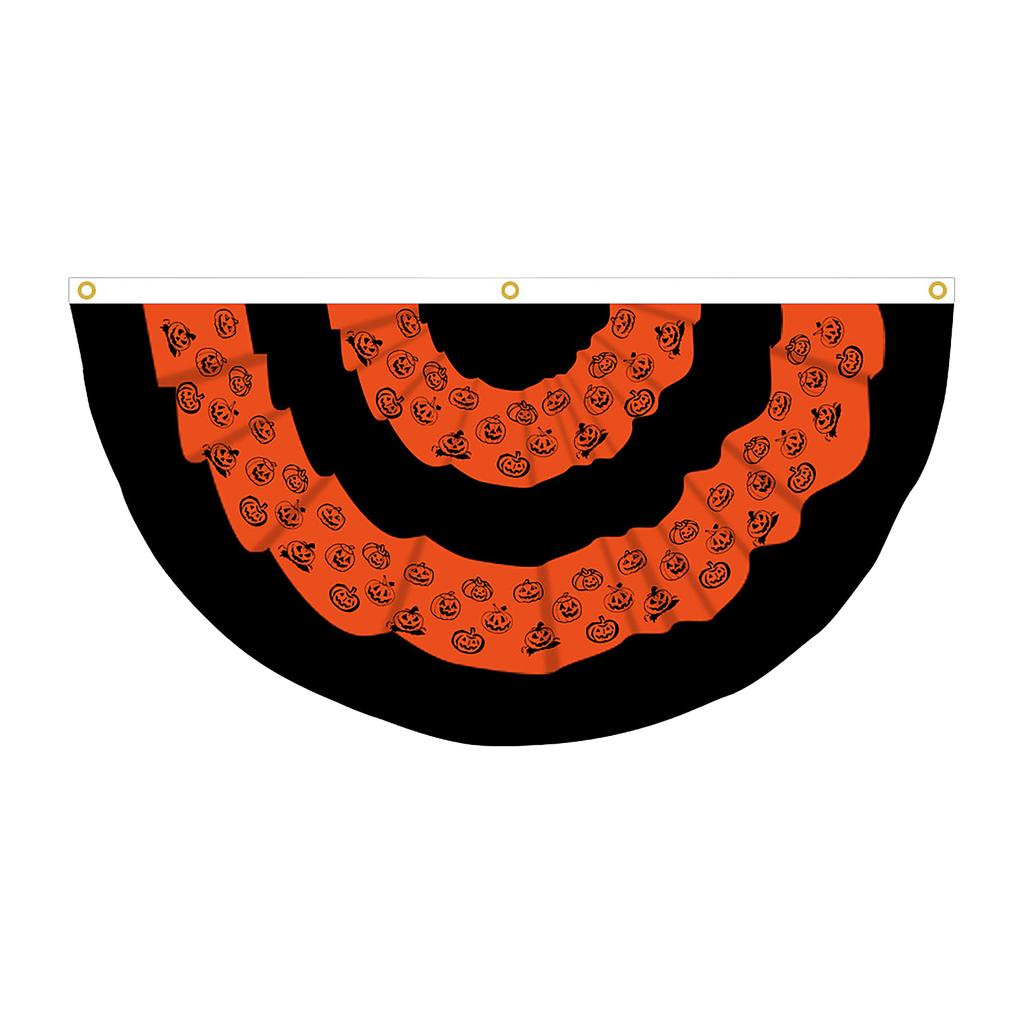 Halloween Theme Fan Shaped Banner 45x90cm Durable Polyester Fabric with Printed Patterns for Indoor Outdoor Decoration