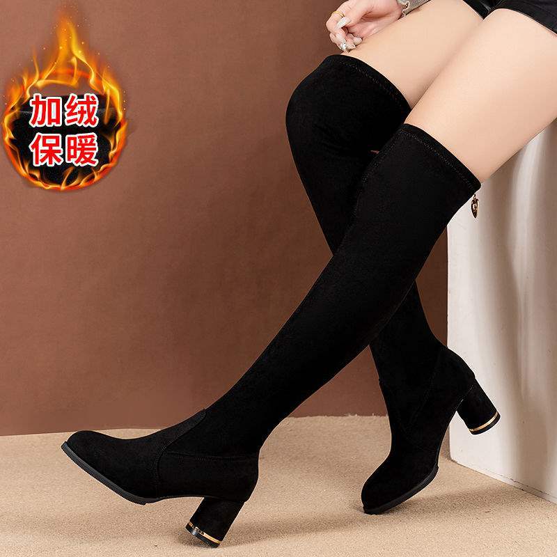 

Over-the-knee boots for women 2025 autumn and winter new velvet high-heeled versatile small elastic and thin boots for women 40