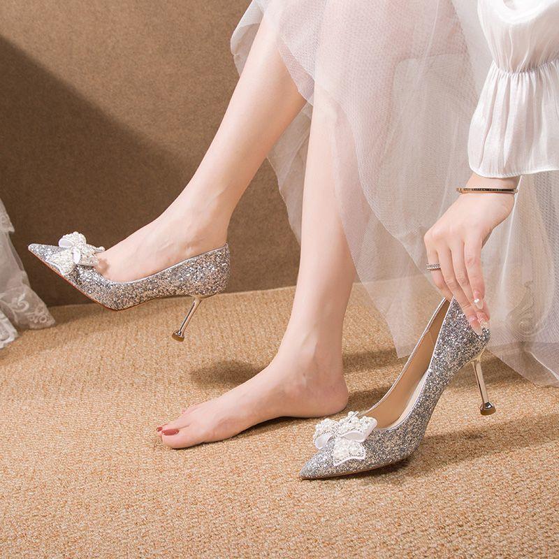 Fairy bridesmaid crystal shoes wedding high heels with evening dress pointed wedding shoes bride shoes new in spring and autumn 2025