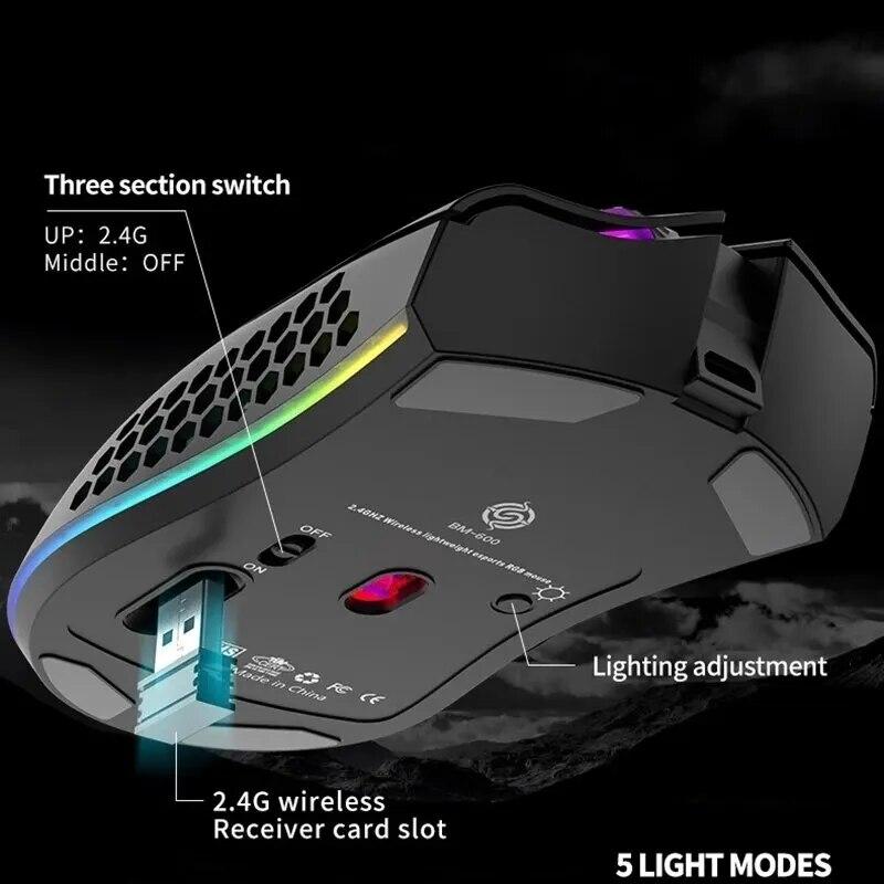 Rechargeable Gaming Mouse USB 2.4G Wireless RGB Light Honeycomb Gaming Mouse Desktop PC Computers Notebook Laptop Mice