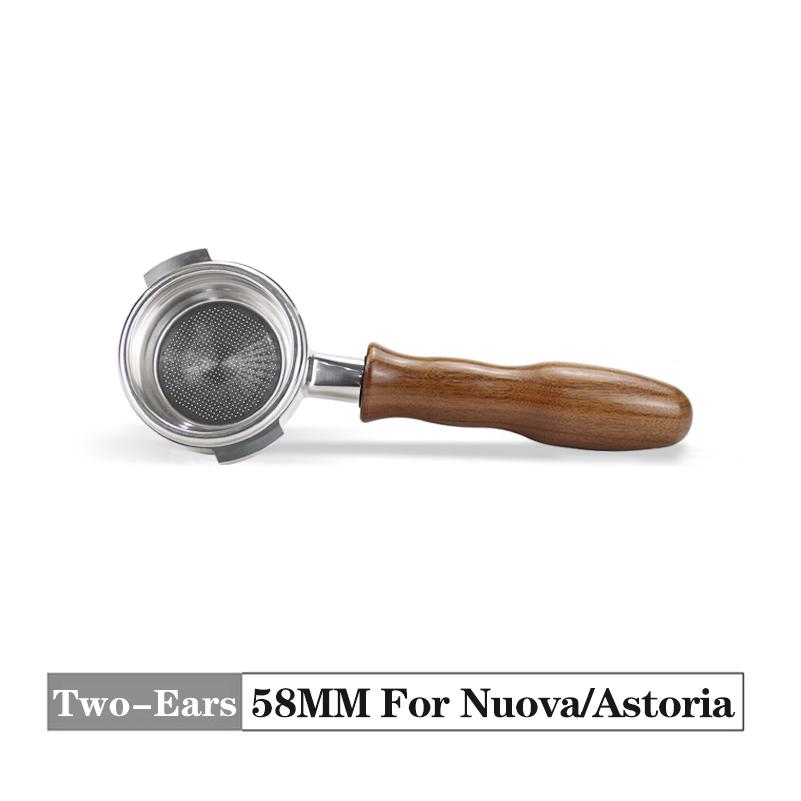 58MM bodenloser Siebträger Zwei-Ohren 2 Tassen Korb Holzgriff Für Nuova Simonelli Espressomaschine Kaffeemaschine Barista Werkzeuge