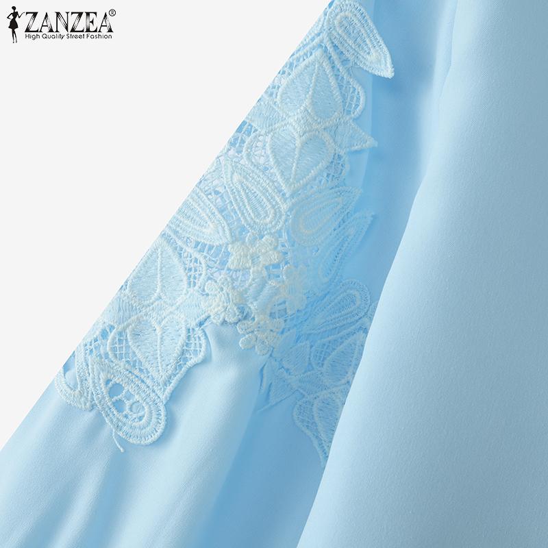 ZANZEA Bluză casual de damă cu gât în V, cu broderie patchwork și mâneci scurte