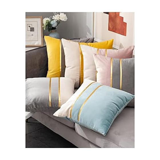 Cushion Cover 45x45cm Scandinavian Set of 2 Stylish Cute Soft Velvet Decorative Gold Synthetic Leather Simple Zipper Interior Home Decor Car Room