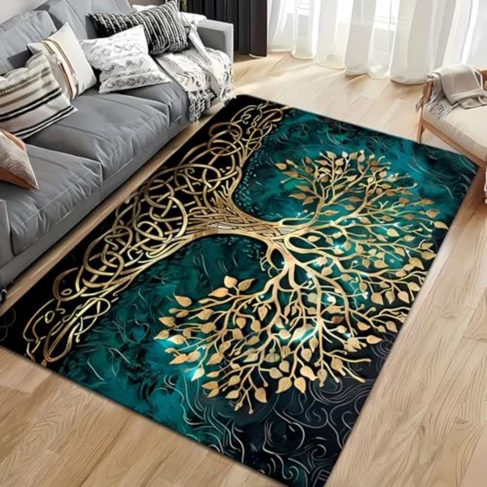 Living Room Rug Bicolor Mascot Silhouette Innocent Golden Eyes Printed Solid Black Backdrop House Apartment Floor Carpet