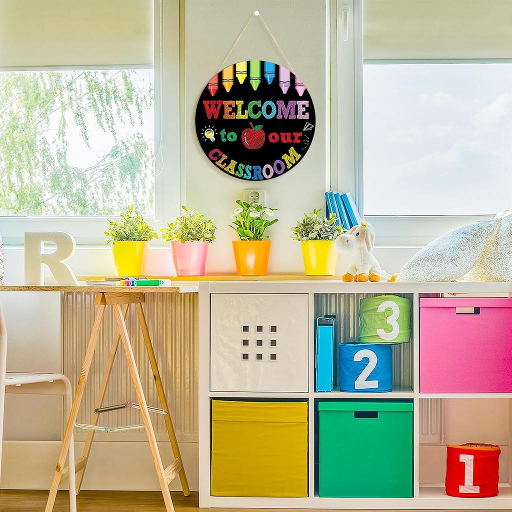 Welcome Sign for Classroom Decoration Door Wreath for Front Door Wall Signs Back to School Wreath Welcome to Our Class Signs Hanging for Home Party