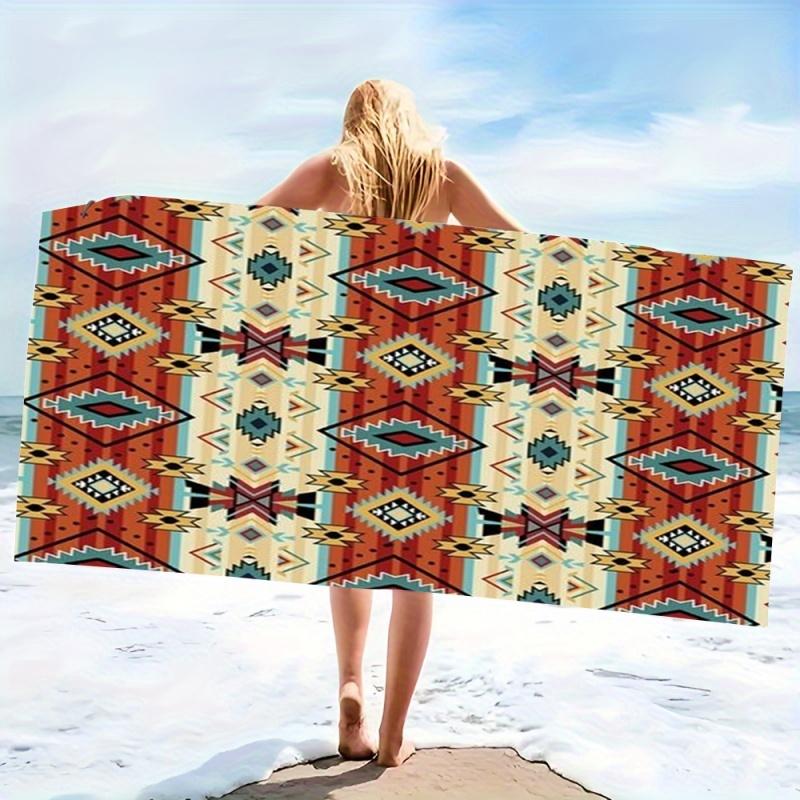 Vibrant Graphic Retro Totem Beach Towel - Ultra Absorbent & Fast Drying Microfiber, Perfect for Picnic & Summer Vibes Decor