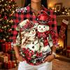 Women's Casual Christmas Print 3/4 Sleeve Button Down Collared Shirt