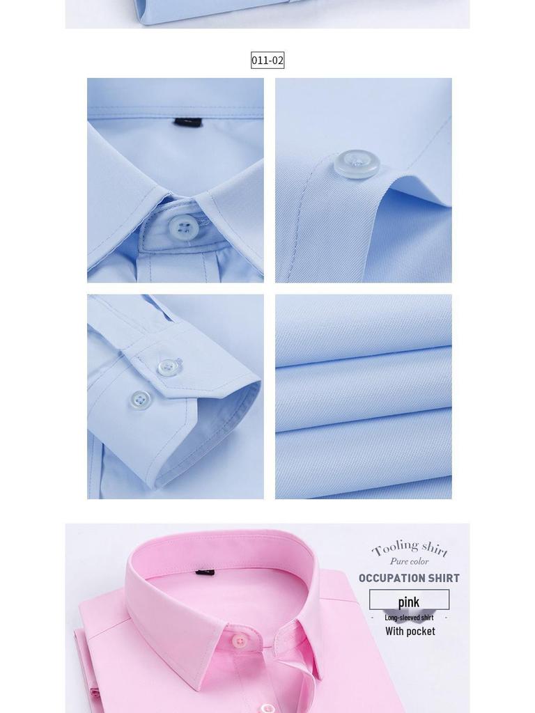 Men's Solid Color Long-Sleeve Business Shirt - Formal Workwear