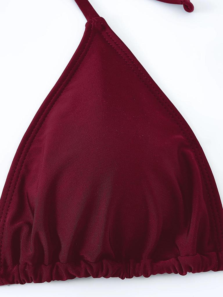 Women's Solid Color Triangle Bikini - Lace-up, High Elasticity, Quick-dry, Breathable, Removable Padding, Sexy Swimwear