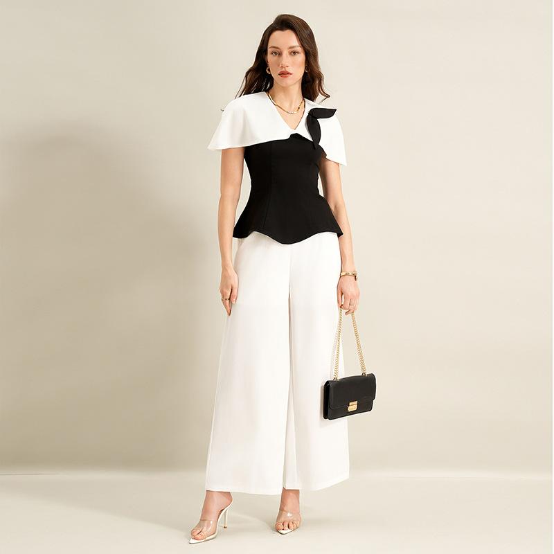 

YYFS Женская Мода Повседневный Летний Весенний Принт в Цветовой Блок Короткий Рукав V-образный Вырез Брюки Костюмы XL