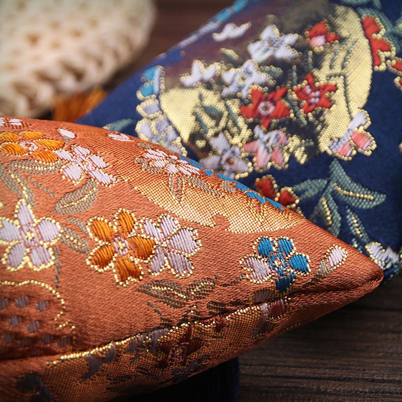1PC Embroidery Jewellery Bag Flower Satin Reusable Storage Pouches Elegant Gift Bags Traditional Brocade Drawstring
