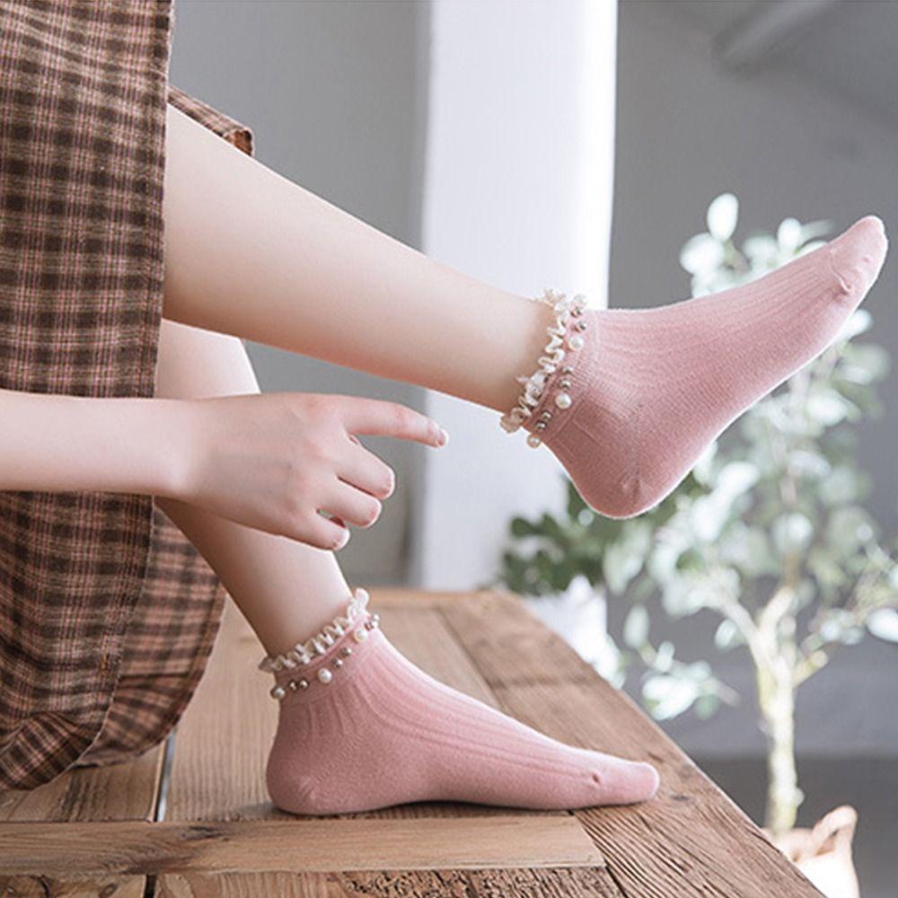 1Pair Candy Color Women Ankle Socks Breathable Princess Dress Socks Lace Ruffle Socks  Women Girls