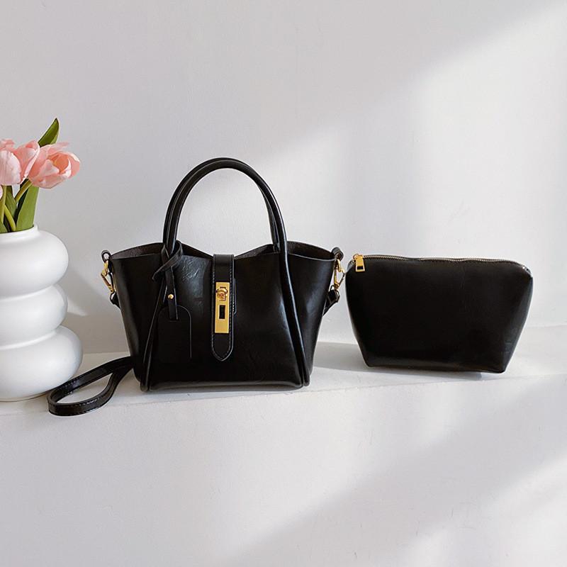 Vintage Chic Small Batch Design Bucket Bag With Pu Material And Cross-border Style чёрный