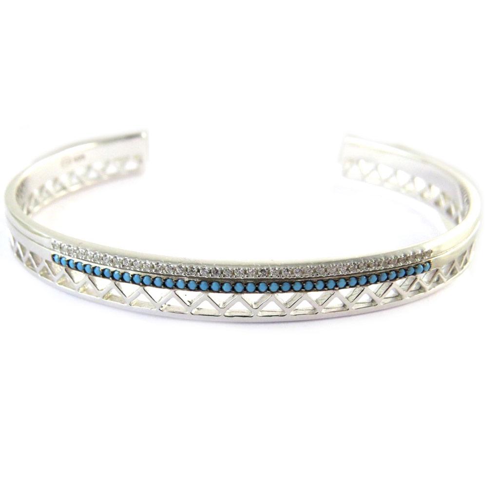 Les Trésors De Lily [N6206] - Open Silver Bracelet 'Navajos' Turquoise Silver - 56 Mm 6 Mm