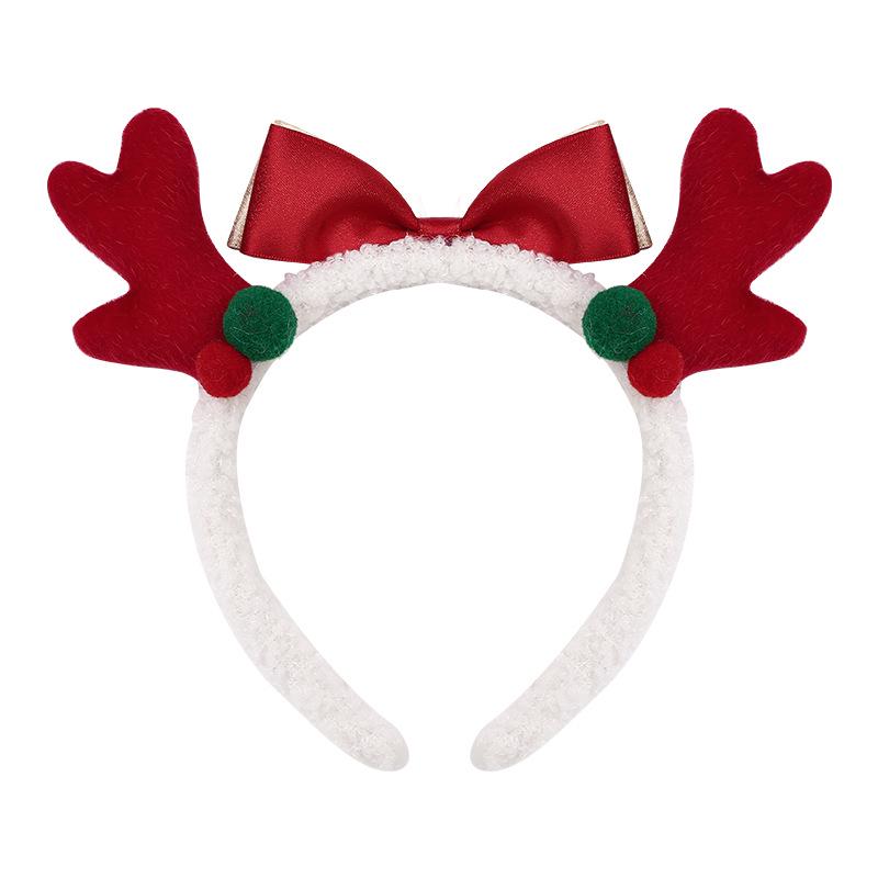 Red Antler Pompon Hair Clip: Sweet Christmas Bow Headband for Women