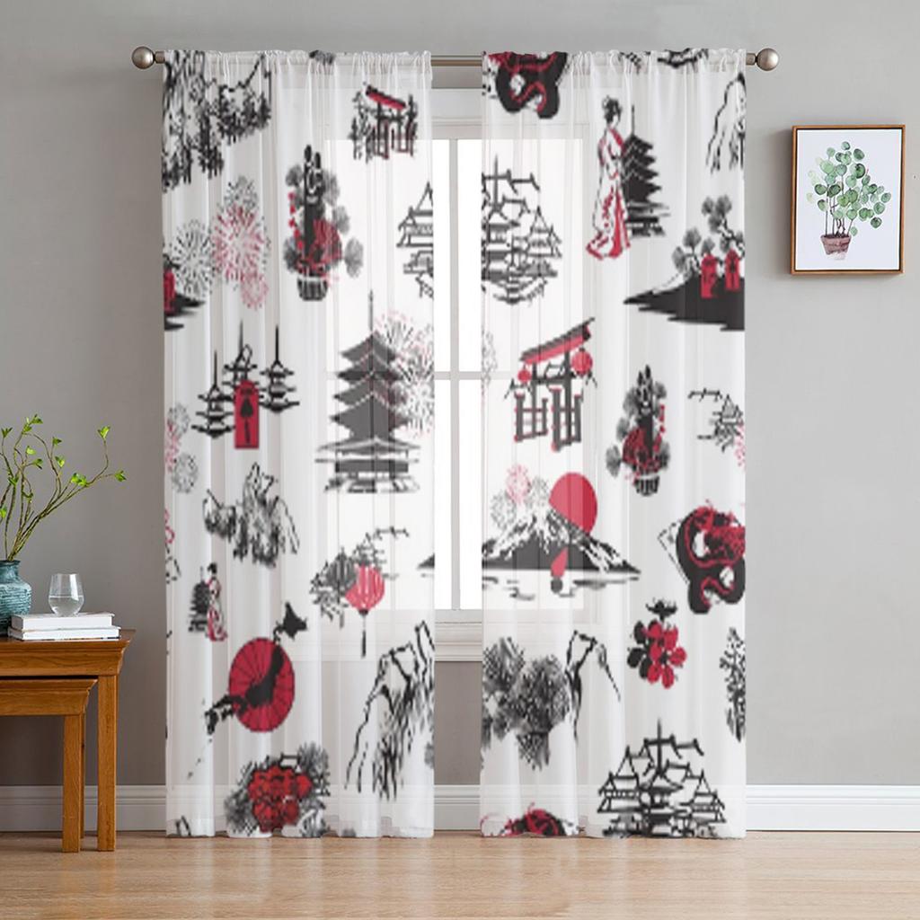 Japanische Sakura-Blüte Japanischer Kirschbaum Transparente Vorhänge für Wohnzimmer Tüll-Fenstervorhang Schlafzimmer Küche Schleier Vorhänge